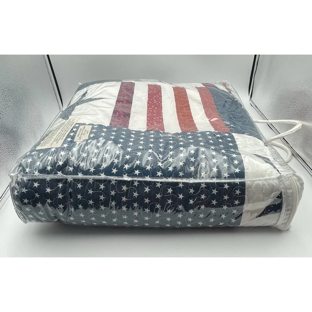 Americana Patch Full Queen Quilt Set 86x86 w/‎ 2 Shams Patriotic USA NIP